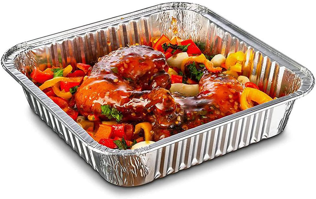 25pack- 8 x 8 Aluminum foil Pans Disposable Heavy Duty Square baking Cake Pan, Cooking Tins Homemade Breads Oven Pans,Foil Pan, Baking pan Roasting