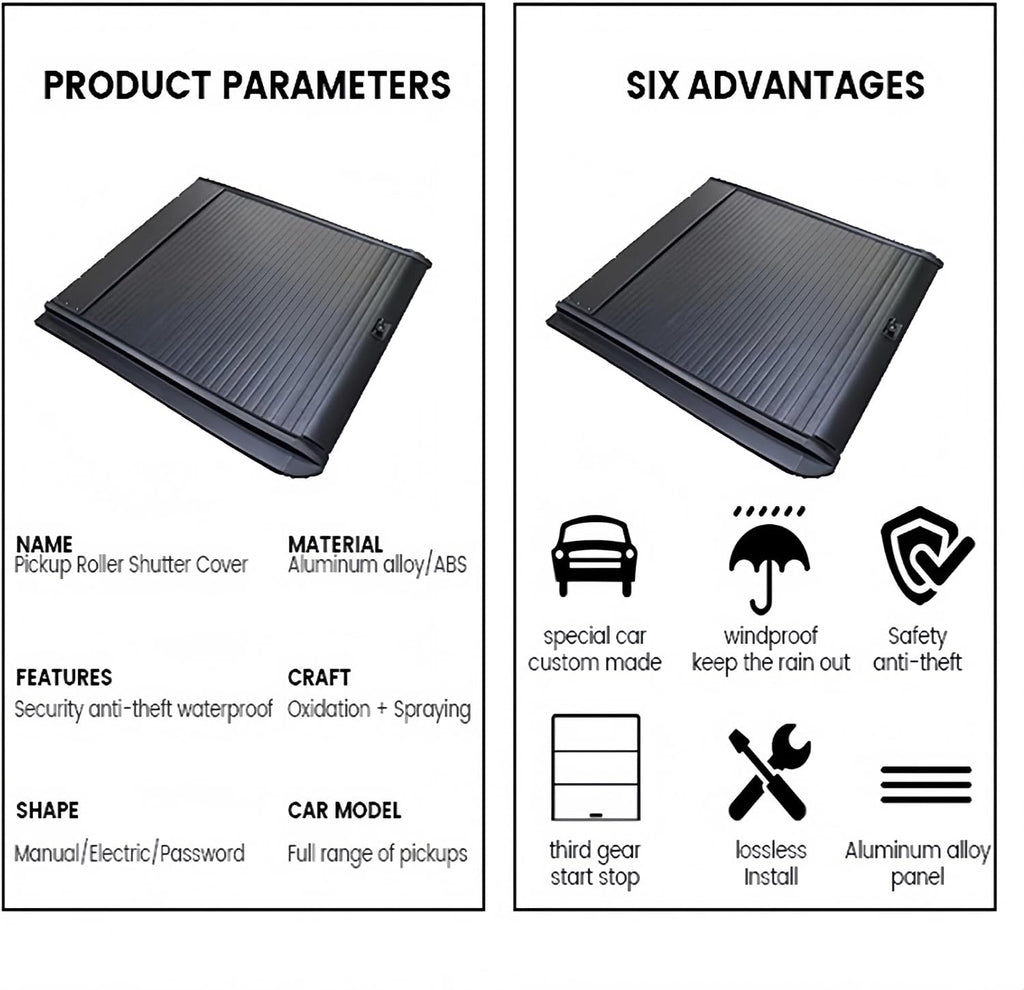 Roll-Up Retractable Roller Tonneau Compatible with BYD Shark Silverado Pickup Truck – Aluminum Alloy Automatic Truck Bed Lid(Electric)