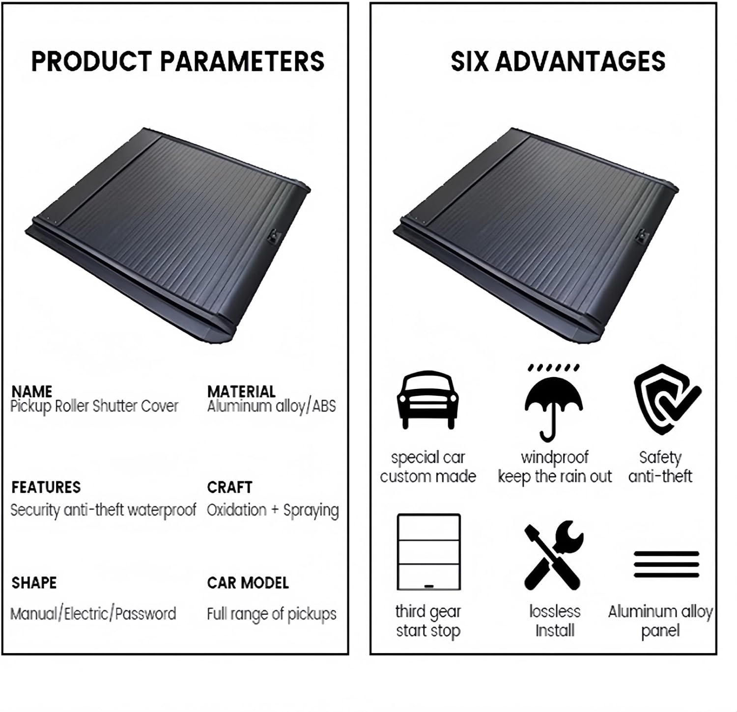 Roll-Up Retractable Roller Tonneau Compatible with BYD Shark Silverado Pickup Truck – Aluminum Alloy Automatic Truck Bed Lid(Electric)